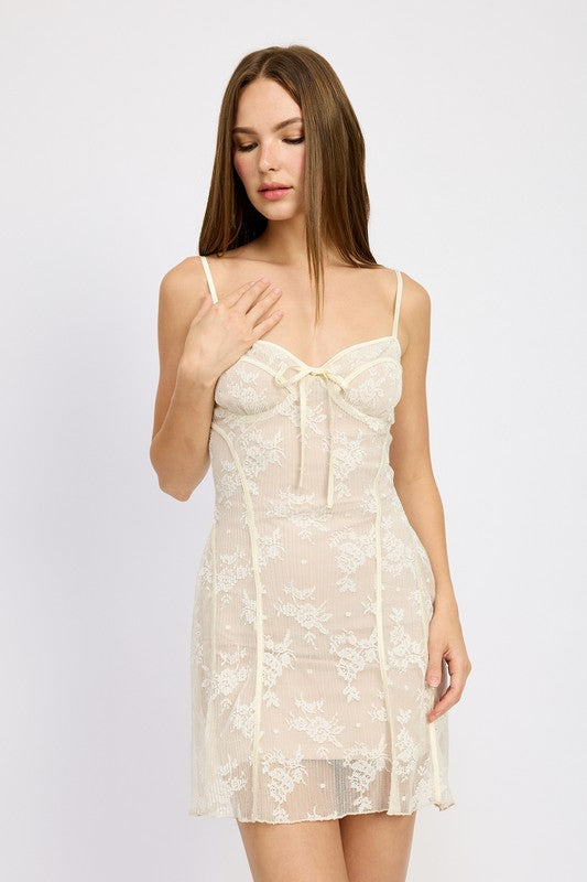 EMORY PARK SPAGHETTI STRAP LACE CAMI MINI DRESS