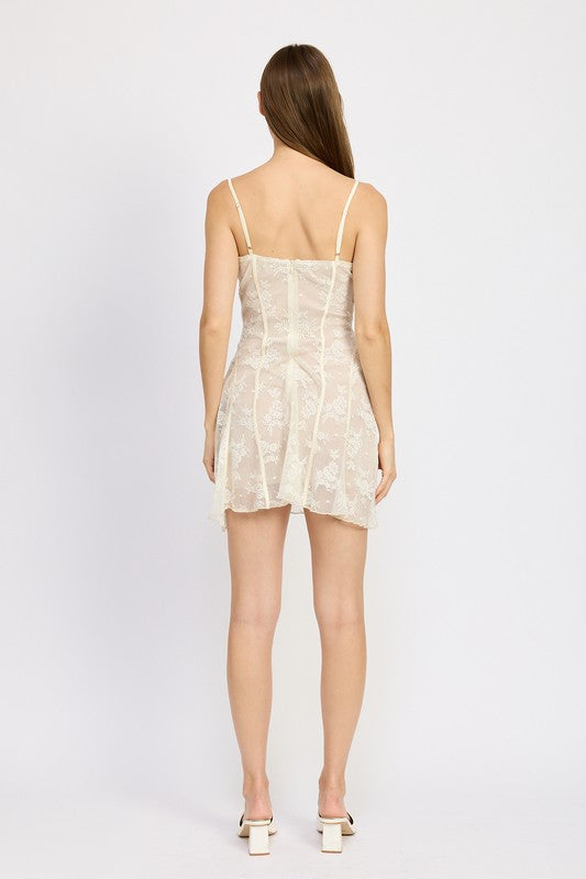 EMORY PARK SPAGHETTI STRAP LACE CAMI MINI DRESS