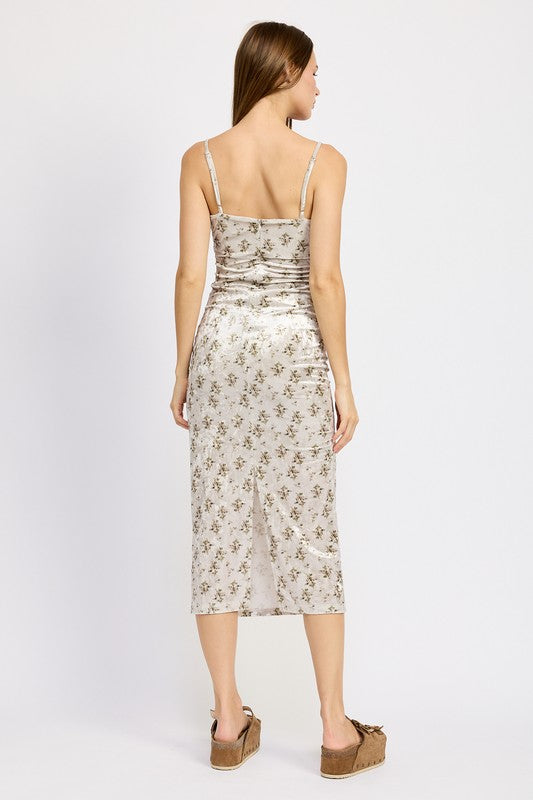 EMORY PARK PRINTED SPAGHETTI STRAP MIDI DRESS