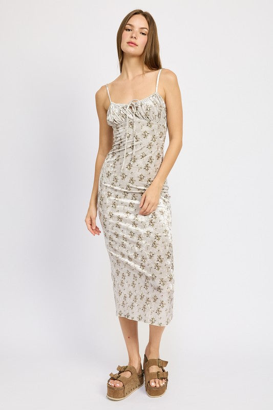 EMORY PARK PRINTED SPAGHETTI STRAP MIDI DRESS