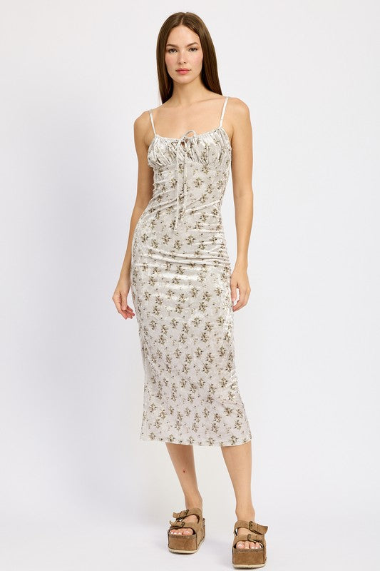 EMORY PARK PRINTED SPAGHETTI STRAP MIDI DRESS