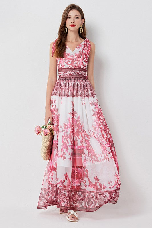 BY CLAUDE SHORT SLEEVE CHIFFON MAXI DRESS