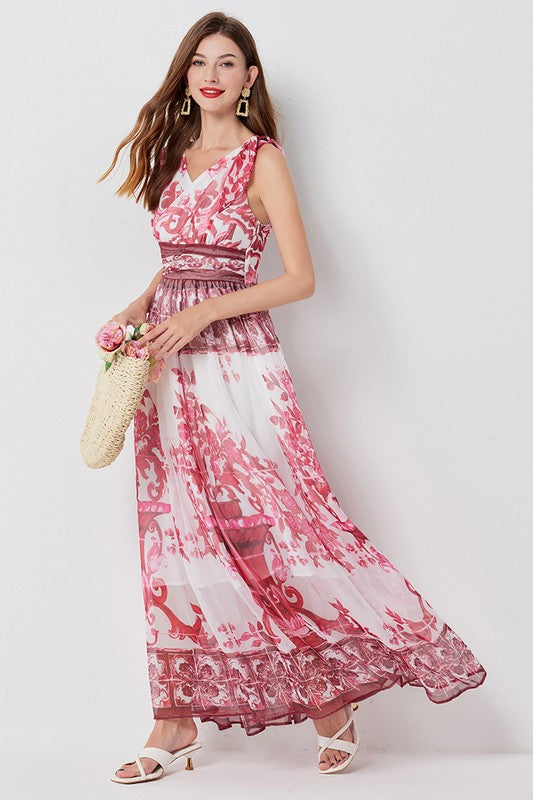 BY CLAUDE SHORT SLEEVE CHIFFON MAXI DRESS