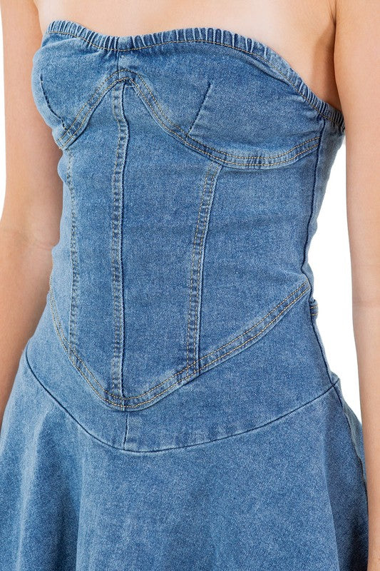 BY CLAUDE STRAPLESS DENIM MINI DRESS