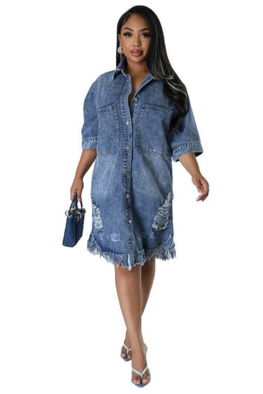 BY CLAUDE HALF SLEEVE DENIM DRESS