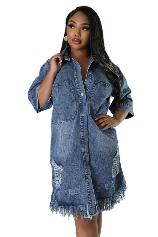 BY CLAUDE HALF SLEEVE DENIM DRESS