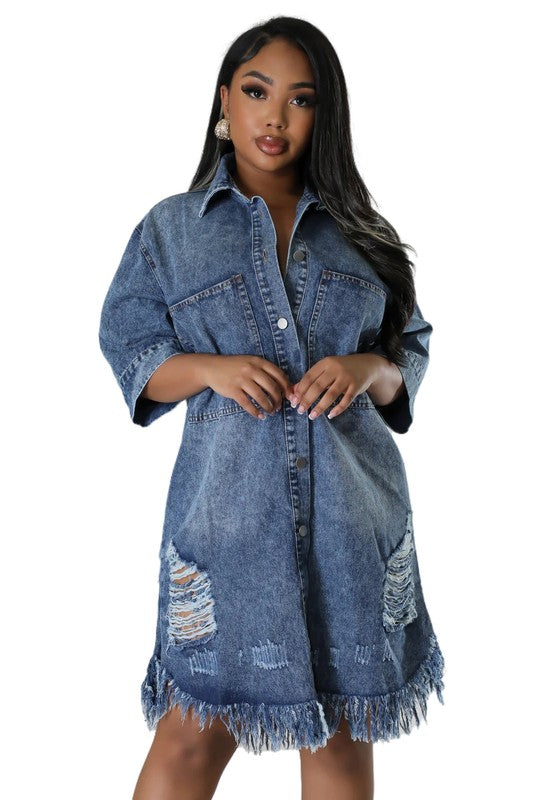 BY CLAUDE HALF SLEEVE DENIM DRESS