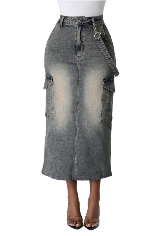 BY CLAUDE DENIM CARGO MAXI SKIRT