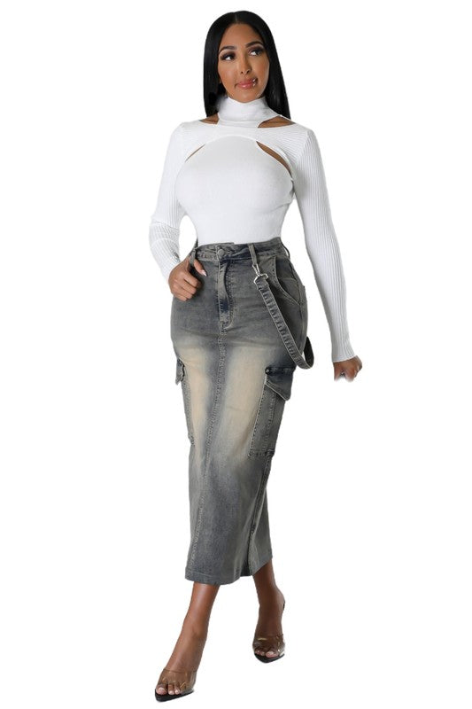 BY CLAUDE DENIM CARGO MAXI SKIRT