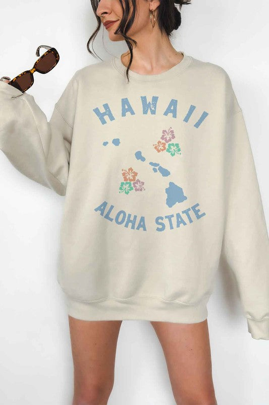 Alphia Unisex Hawaii Aloha State Oversized Graphic Sweatshirt in 4 Colors