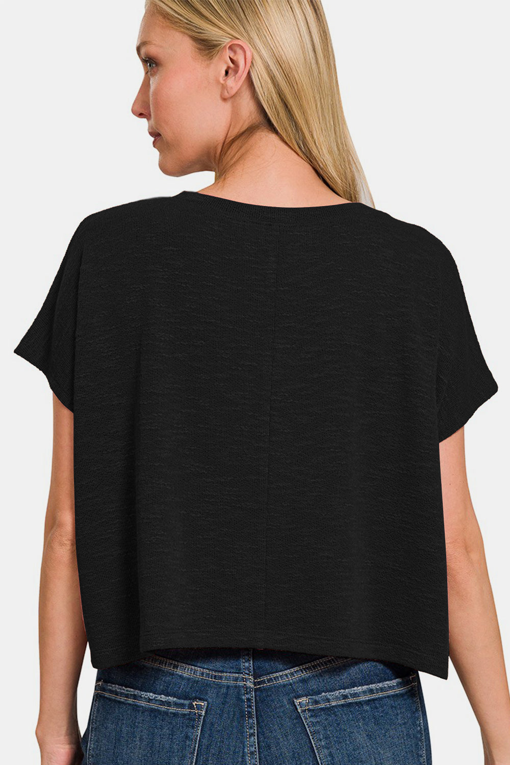 Zenana Relaxed Cropped V-Neck T-Shirt in Black