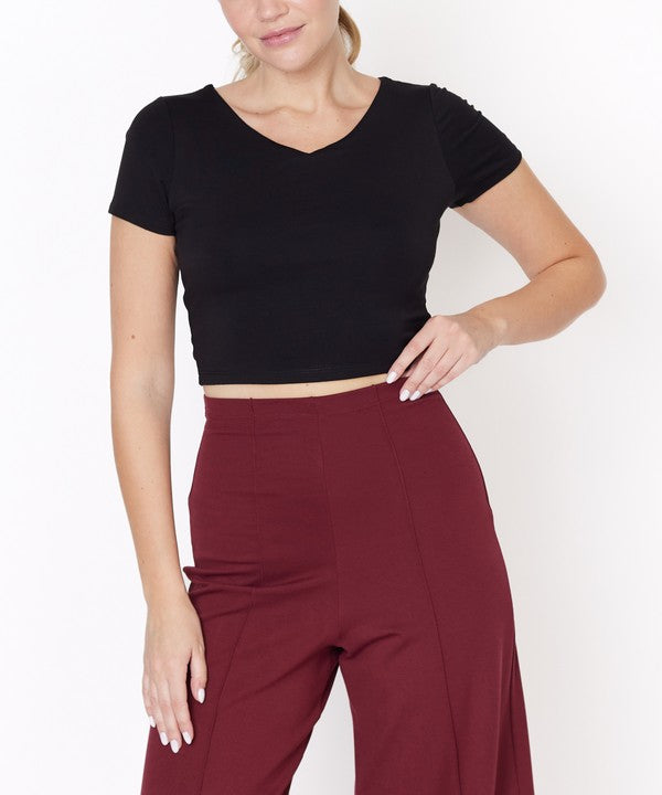 BAMBOO DOUBLE FRONT V NECK CROP