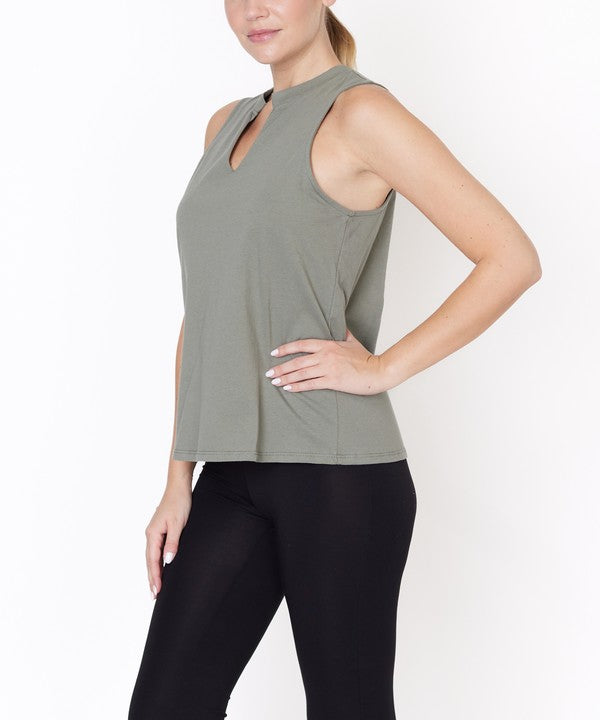 V -Cut Edge Sleeveless Cotton Jersey Top