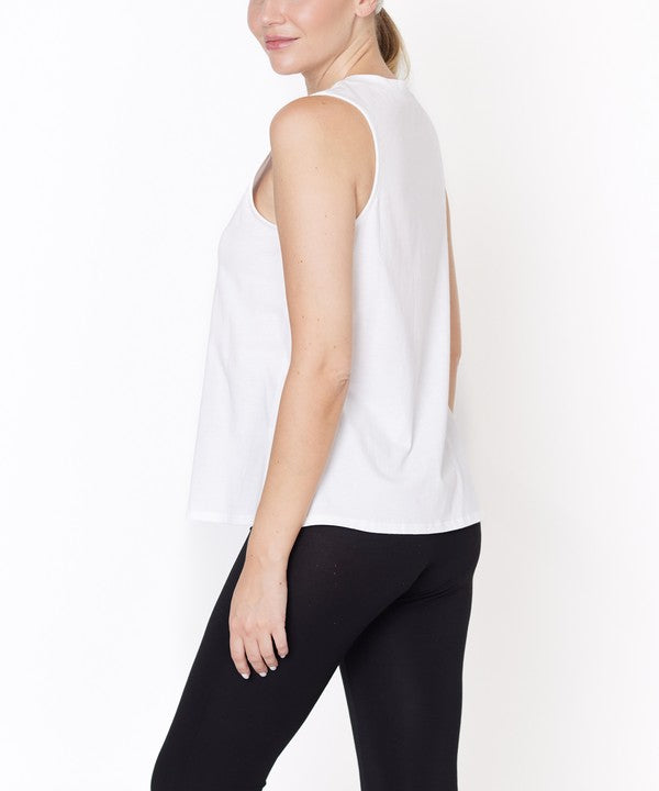 V -Cut Edge Sleeveless Cotton Jersey Top