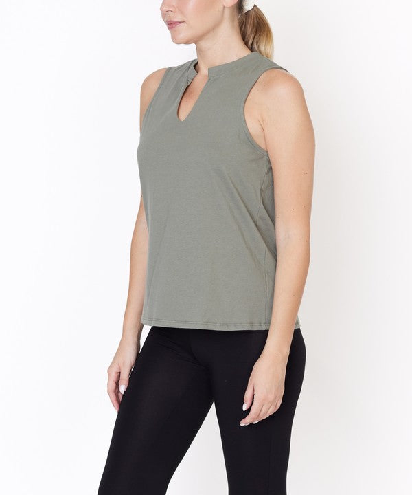 V -Cut Edge Sleeveless Cotton Jersey Top