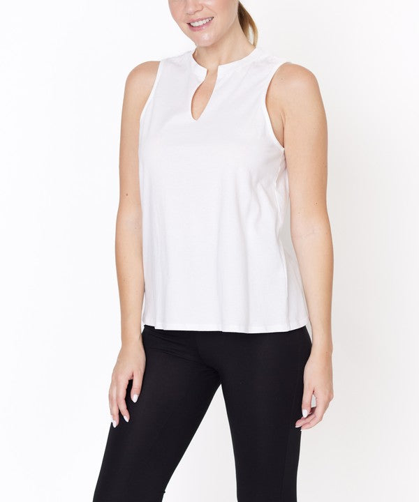 V -Cut Edge Sleeveless Cotton Jersey Top