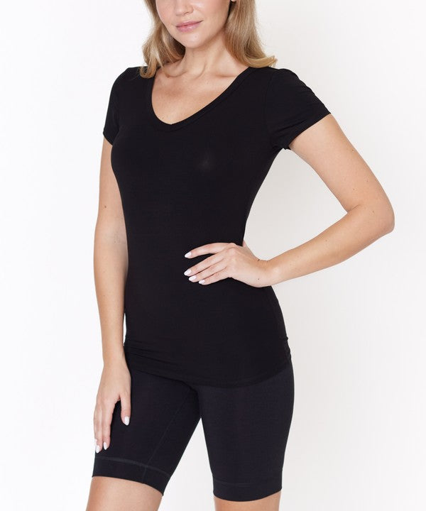 BAMBOO V NECK FITTED TOP