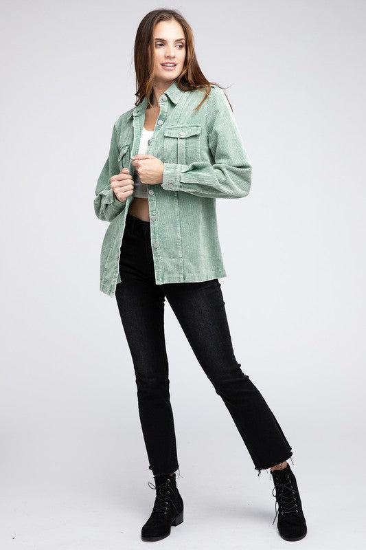 BiBi Corduroy Button-Down Jacket in 3 Colors