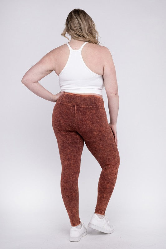 Zenana Plus Mineral Washed Wide Waistband Leggings / Yoga Pants in 3 Colors