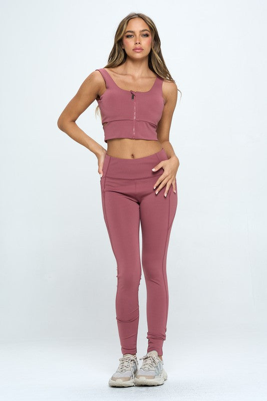 OTOS Active Two Piece Zip Up Crop Sports Tank & Leggings Set in 5 Colors