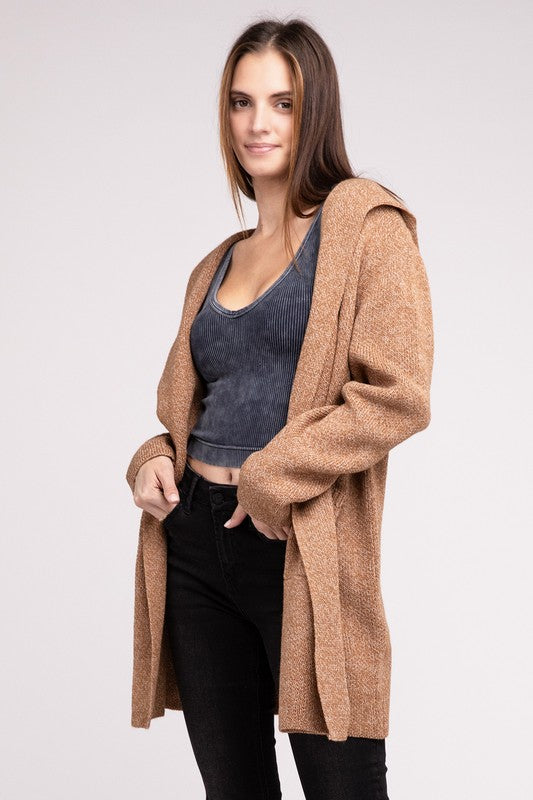 Zenana Hooded Open Front Tunic Cardigan Sweater in 4 Colors