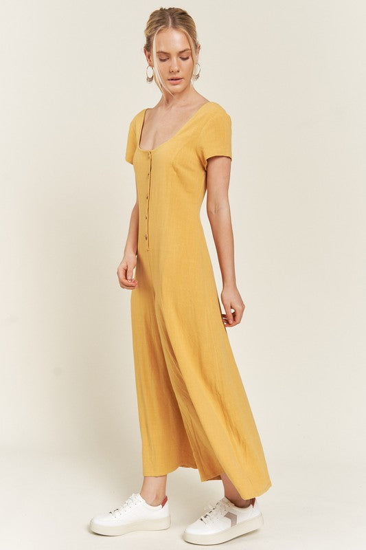 Jade by Jane Plus Linen Scoop Neck Jumpsuit in Navy or Mustard