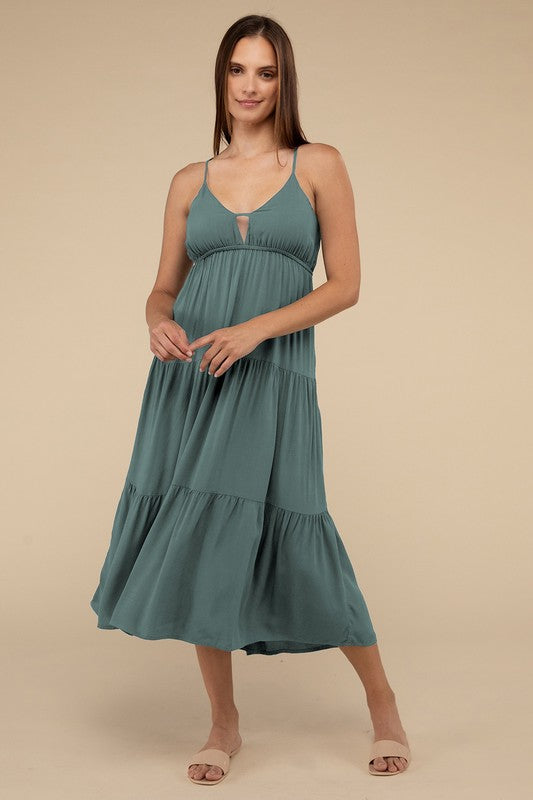 Zenana Woven Tiered V-Neck Cami Midi Dress in 3 Colors