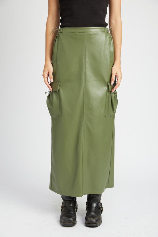 EMORY PARK PU LEATHER CARGO MAXI SKIRT