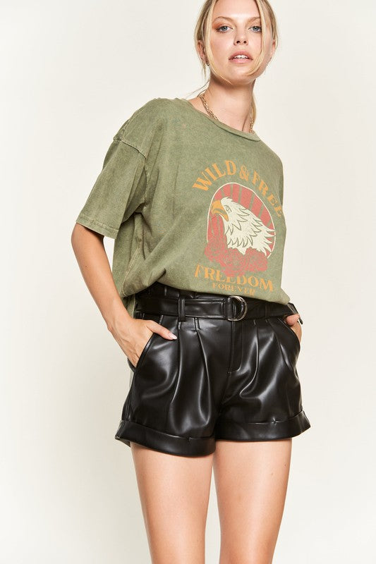 Jade By Jane Washed Short Sleeve Wild and Free Graphic T-Shirt in 2 Colors