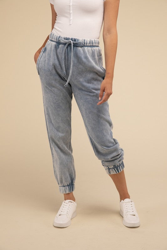 Zenana Acid Wash Fleece Sweatpants in 3 Colors