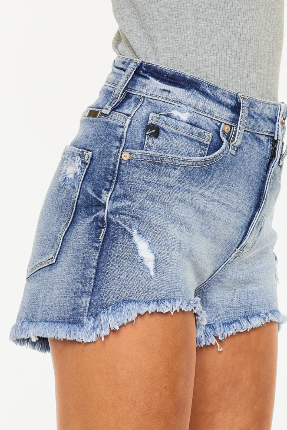 Kancan Raw Hem Faded Denim Shorts