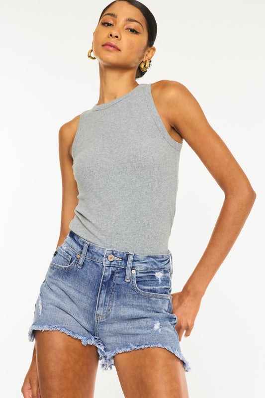 Kancan Raw Hem Faded Denim Shorts