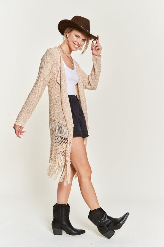 JADE BY JANE FRINGE KNIT OPEN FRONT CARDIGAN IN 3 COLORS