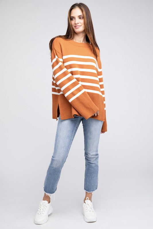 Bibi Oversized Striped Crew Neck Sweater in 2 Colors