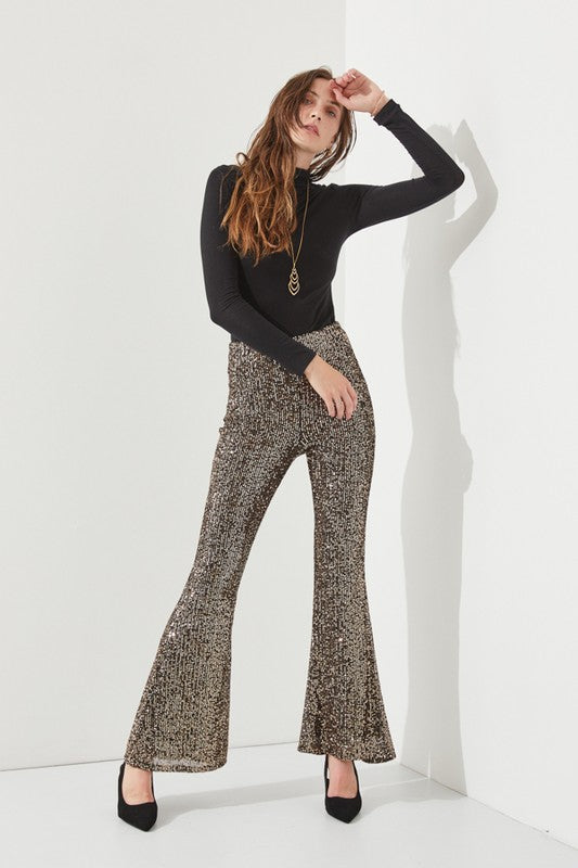 Jade By Jane Pull-On Flared Leg Sequin Pants in 3 Colors