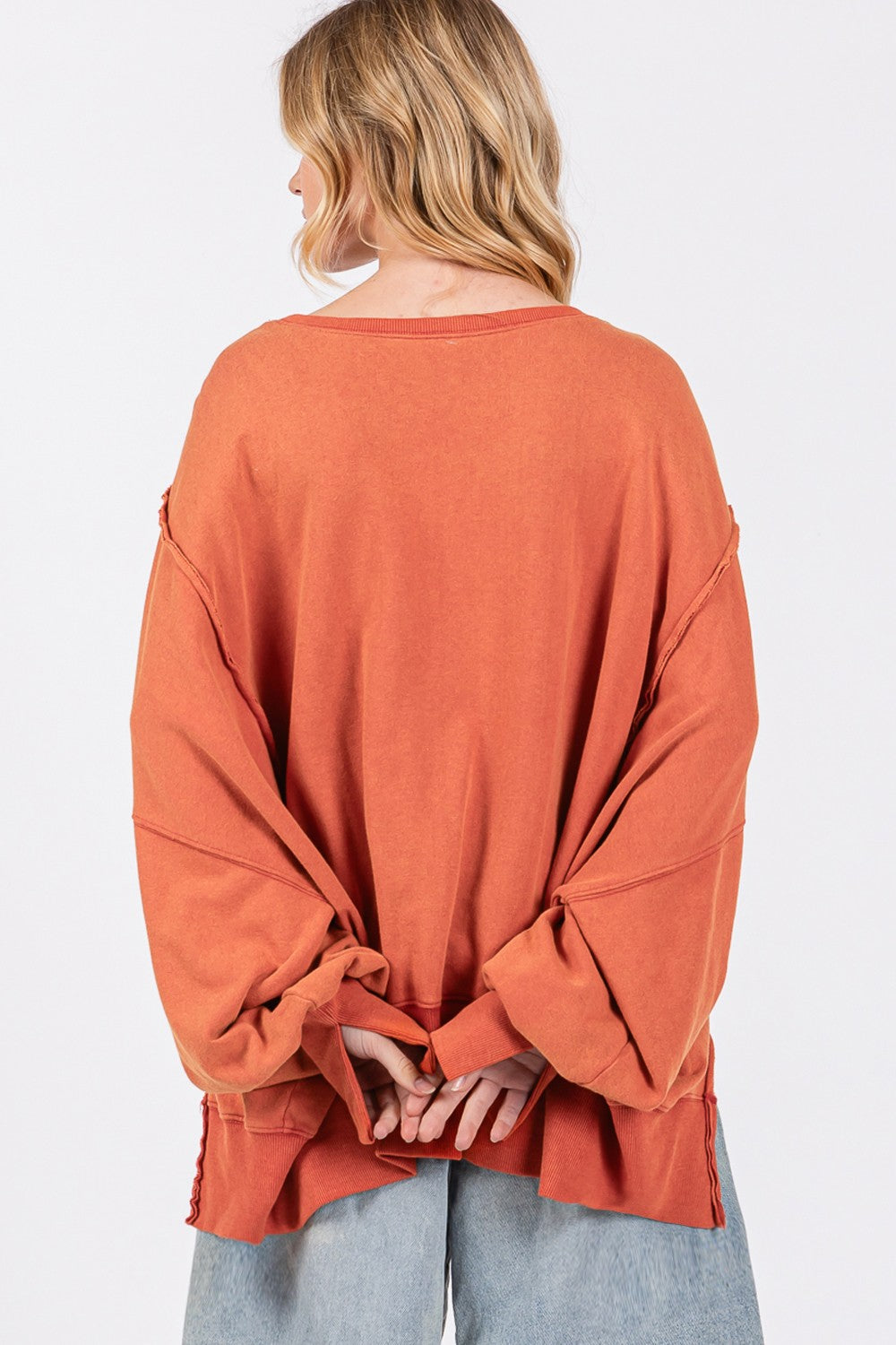 SAGE + FIG Mineral Wash Side Slit Oversized Sweatshirt in Amber Orange NWT