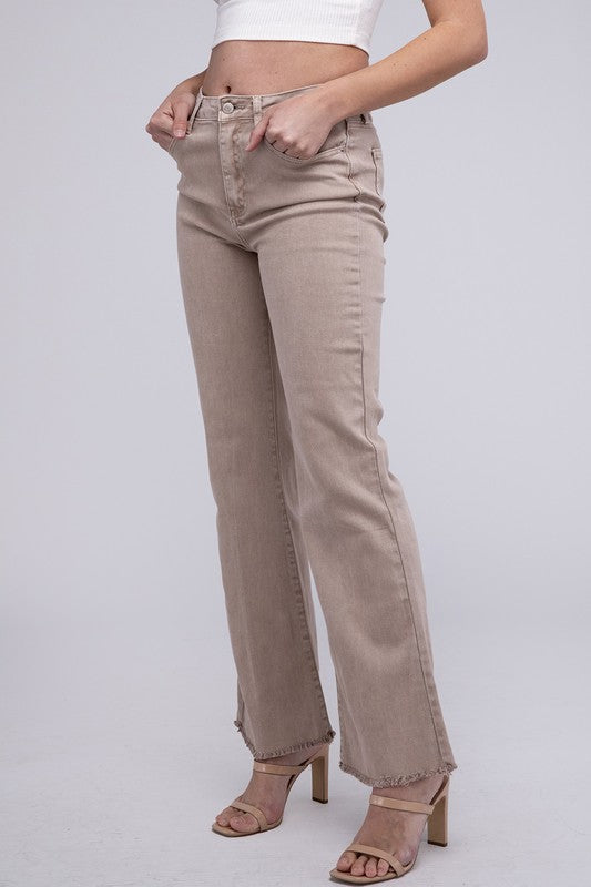 Zenana Color Washed Cotton Raw Hem Wide Leg Jeans in 6 Colors