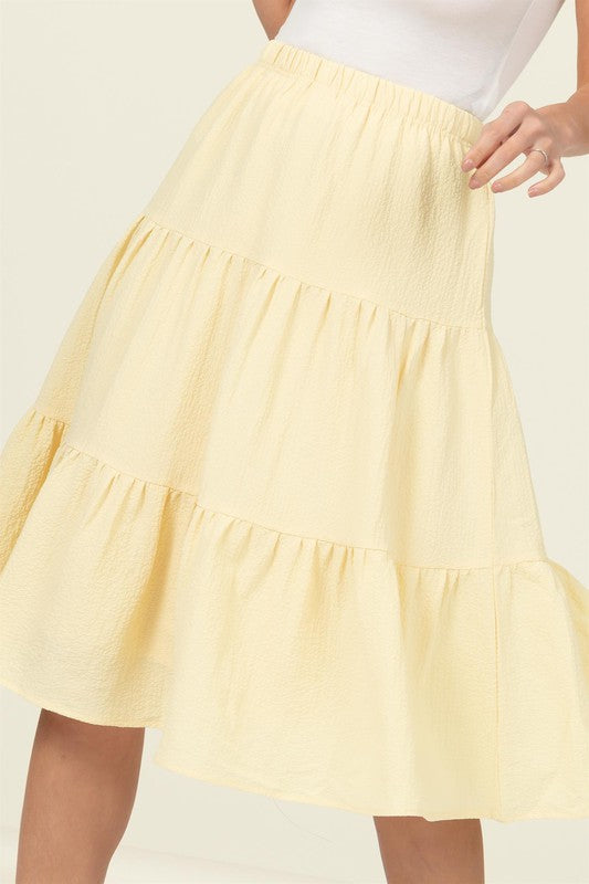 HYFVE Pull-On Tiered A-Line Midi Skirt in 4 Colors