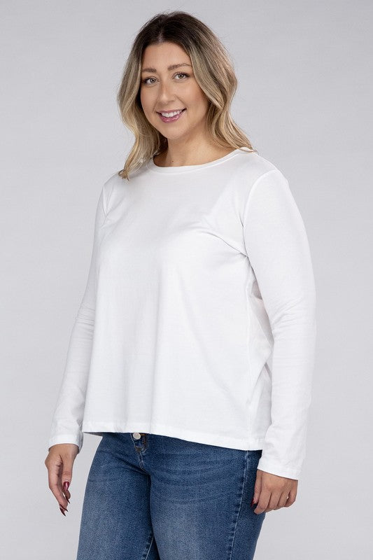 Zenana Plus Cotton Crew Neck Long Sleeve T-Shirt in 3 Colors