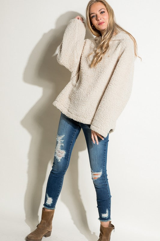 e Luna Fuzzy Faux Fur Oversized Hoodie Sweatshirt in 3 Colors