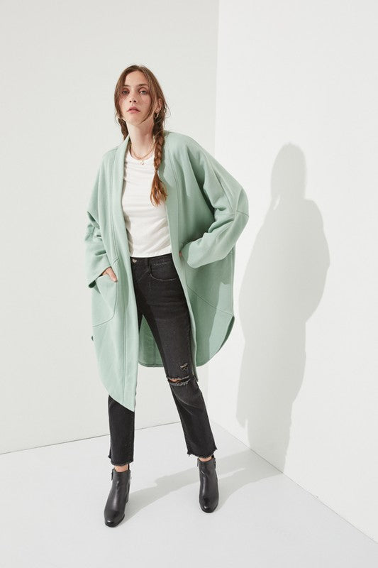 Jade By Jane Oversized Open Front Cardigan Sweater in Sage