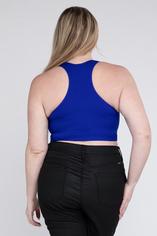 Zenana Plus Ribbed Racerback Cropped Tank Top