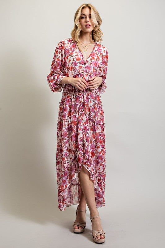 Sweet Generis Floral High Low Hem V-Neck Maxi Dress