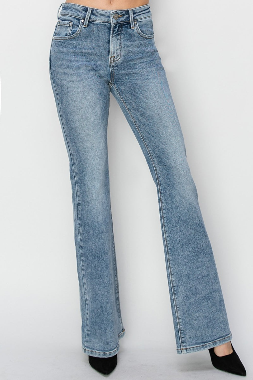 RISEN Full Size Mid Rise Bootcut Jeans in Medium Wash Blue