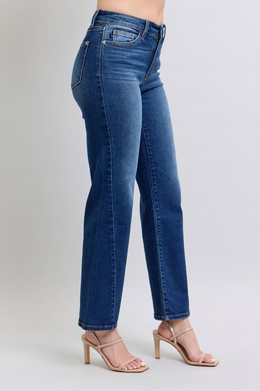 Judy Blue Full Size Side Seam Detail Straight Jeans with Pockets in Medium Wash Blue