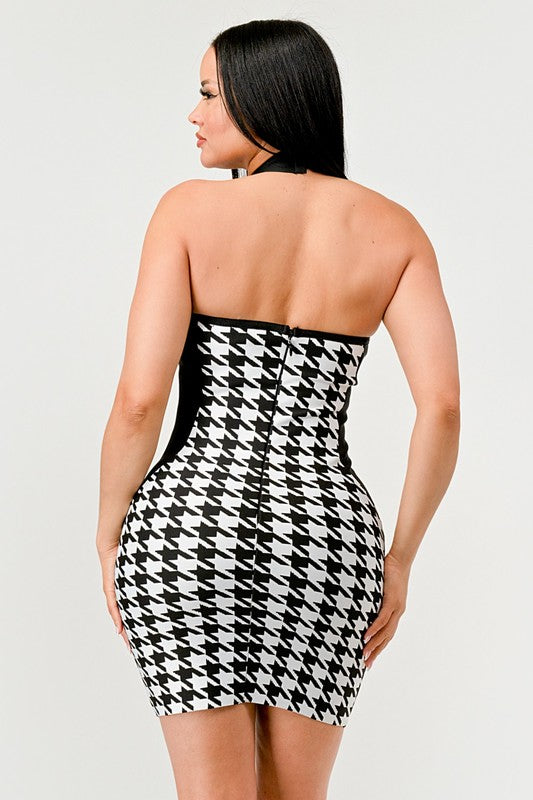 ATHINA Checkmate Illusion Halter Bandage Dress