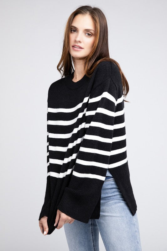 Bibi Oversized Striped Crew Neck Sweater in 2 Colors