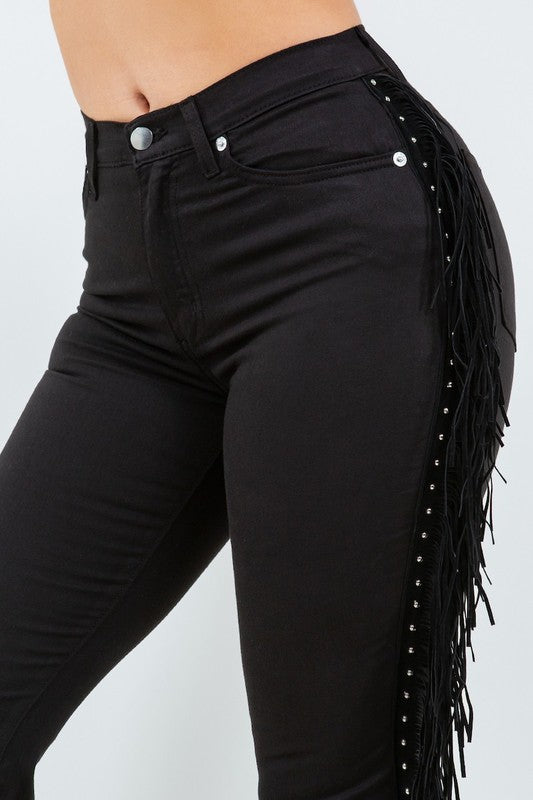 GJG Denim Texas Sun Bell Bottom Fringe Jeans in Black