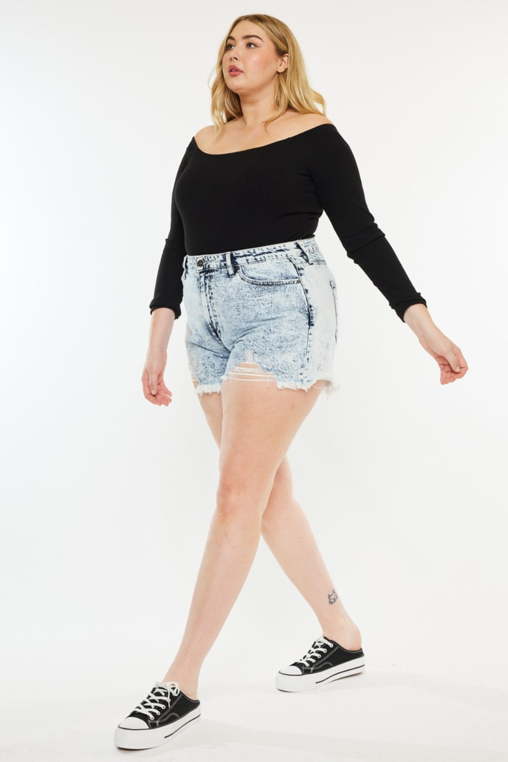 Kancan Washed Out Raw Hem Denim Shorts