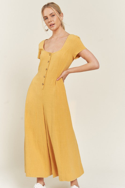 Jade by Jane Plus Linen Scoop Neck Jumpsuit in Navy or Mustard